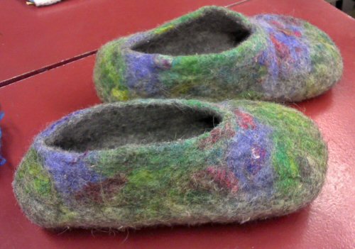 Felted slippers made by Janet Hamous at the January workshop